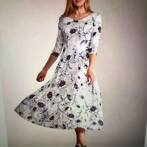 Lbisse White and Purple Floral Midi Dress-NWT